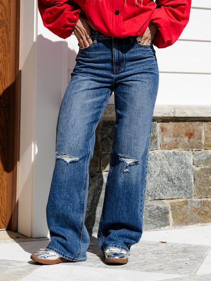 High Rise Medium Wash Rigid Magic Brenda Straight Leg Jeans With Bandana Loop