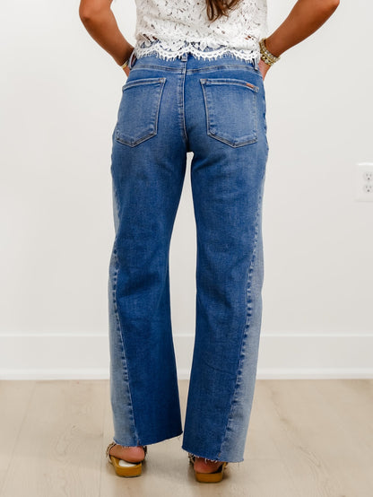 High Rise Medium Wash Slouchy Barrel Jeans with Contrasting Wash