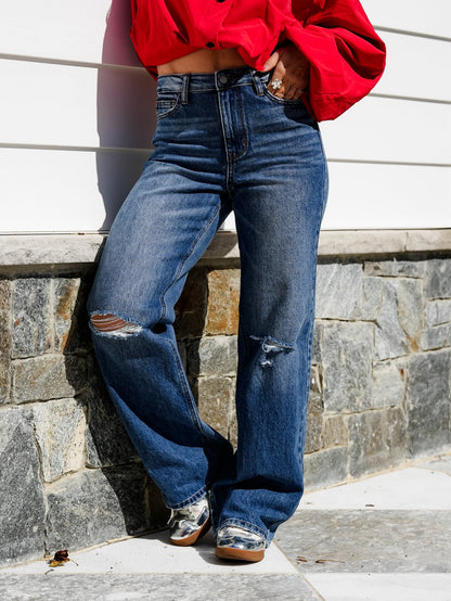 High Rise Medium Wash Rigid Magic Brenda Straight Leg Jeans With Bandana Loop