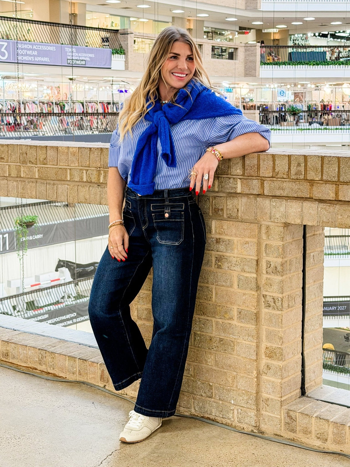 High Rise Dark Wash Slouchy Barrel Jeans with Patch Pockets