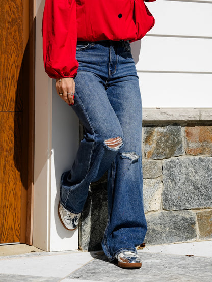 High Rise Medium Wash Rigid Magic Brenda Straight Leg Jeans With Bandana Loop