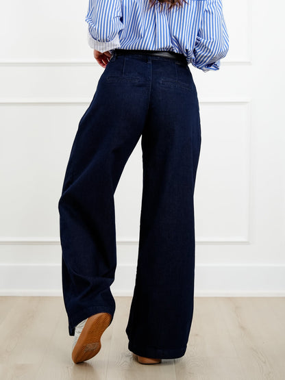 Dark Wash Slouchy Palazzo Pleated Jeans