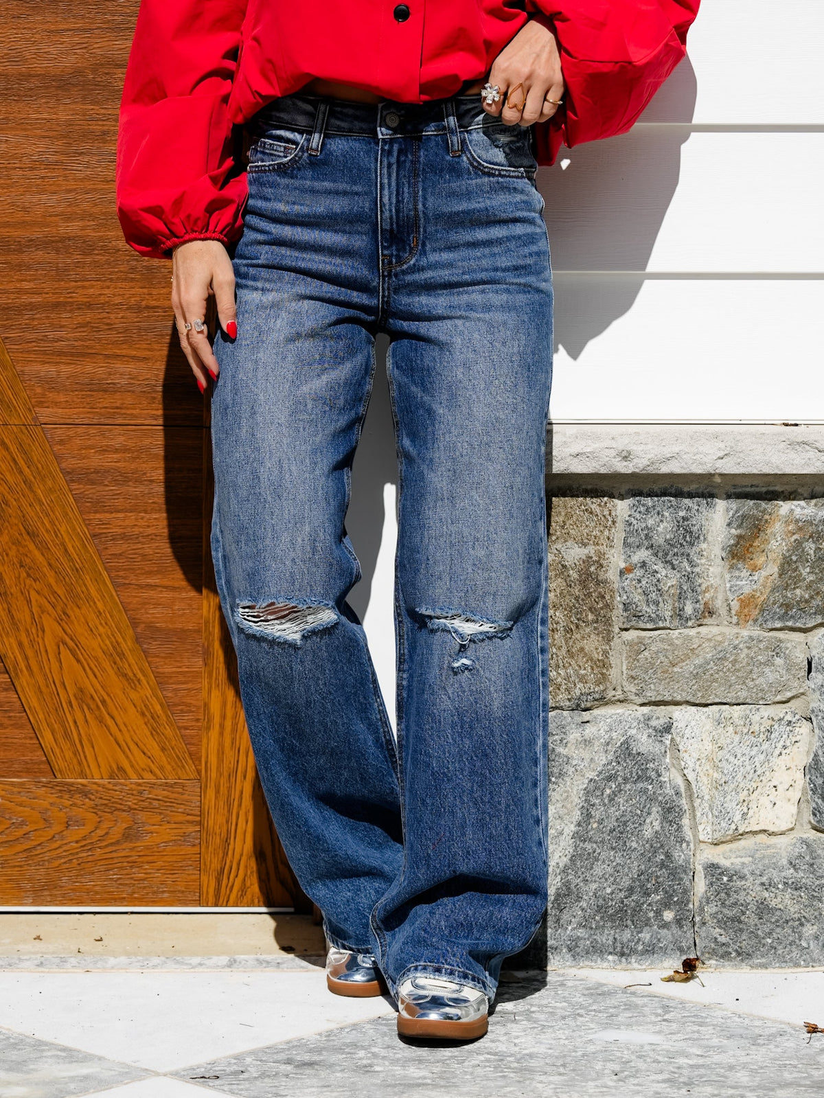 High Rise Medium Wash Rigid Magic Brenda Straight Leg Jeans With Bandana Loop