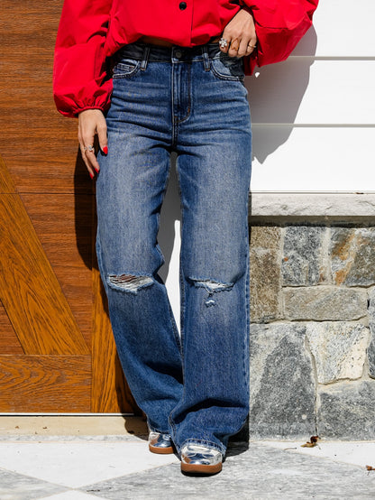 High Rise Medium Wash Rigid Magic Brenda Straight Leg Jeans With Bandana Loop