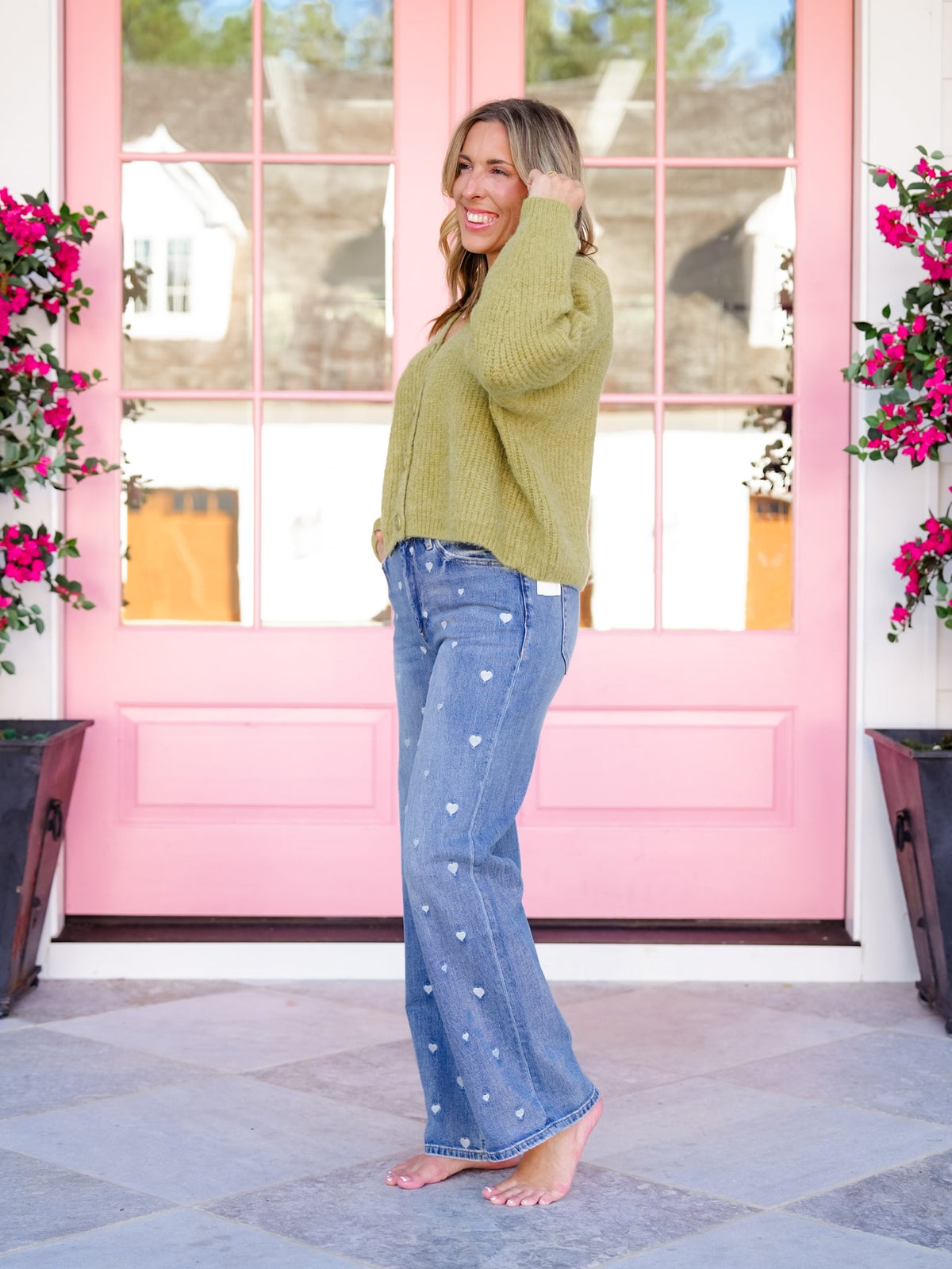 Heart Breaker High Rise Light Wash Straight Leg Jeans with Embroidered Hearts
