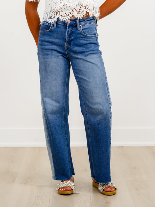 High Rise Medium Wash Slouchy Barrel Jeans with Contrasting Wash