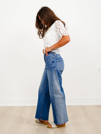 High Rise Medium Wash Slouchy Barrel Jeans with Contrasting Wash