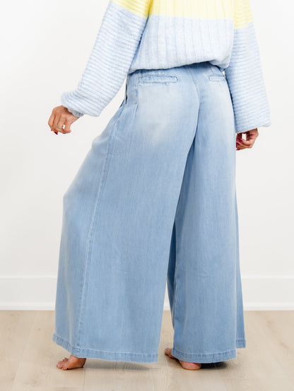 Light Wash Wide Leg Pleated Pants