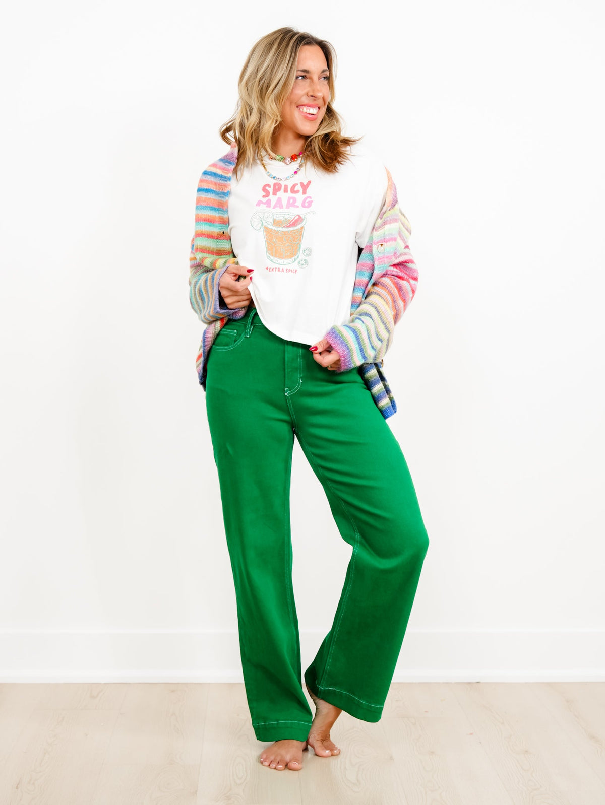 High Rise Green Wide Leg Trouser Jeans