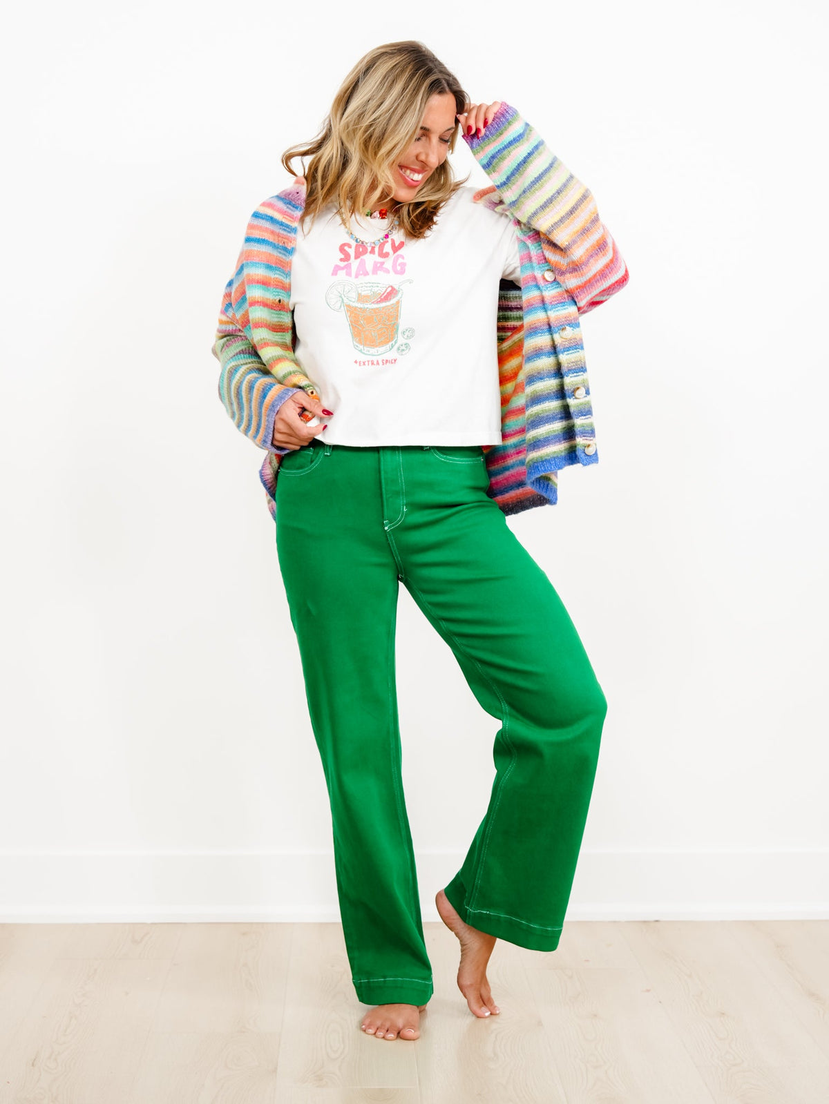 High Rise Green Wide Leg Trouser Jeans