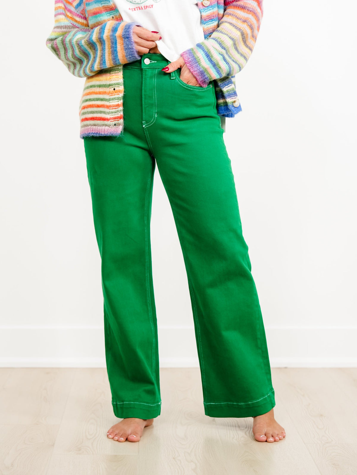 High Rise Green Wide Leg Trouser Jeans