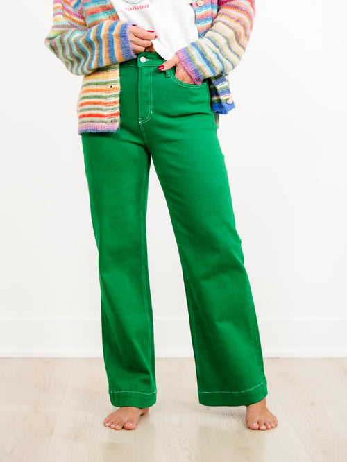 High Rise Green Wide Leg Trouser Jeans