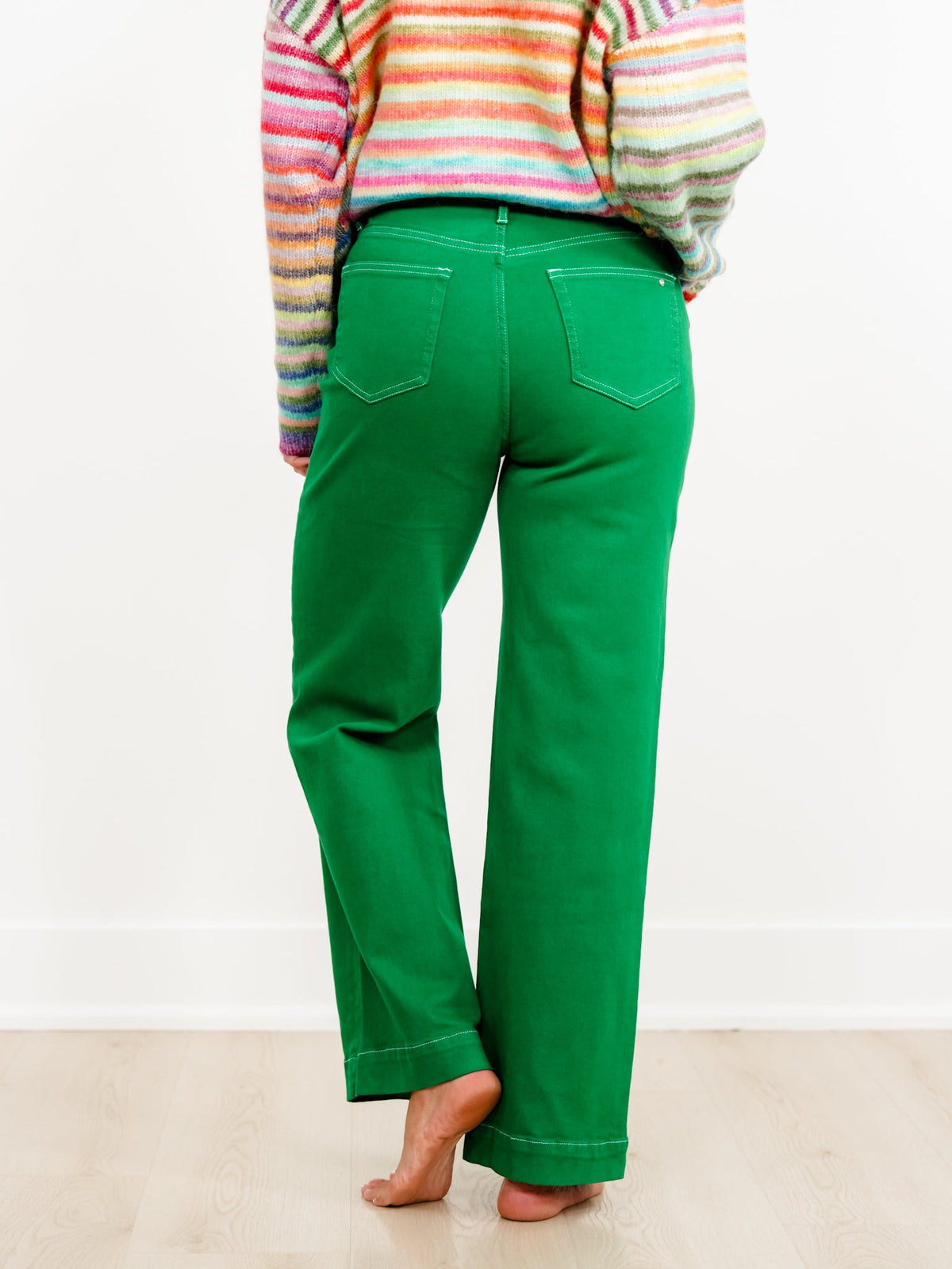 High Rise Green Wide Leg Trouser Jeans