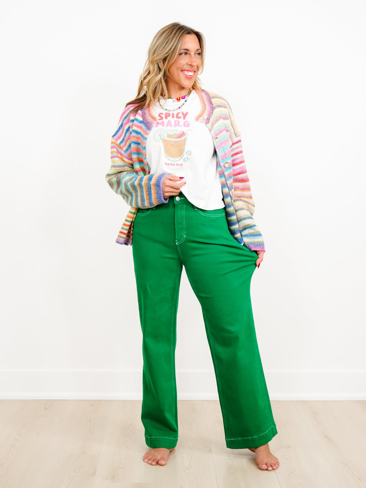 High Rise Green Wide Leg Trouser Jeans
