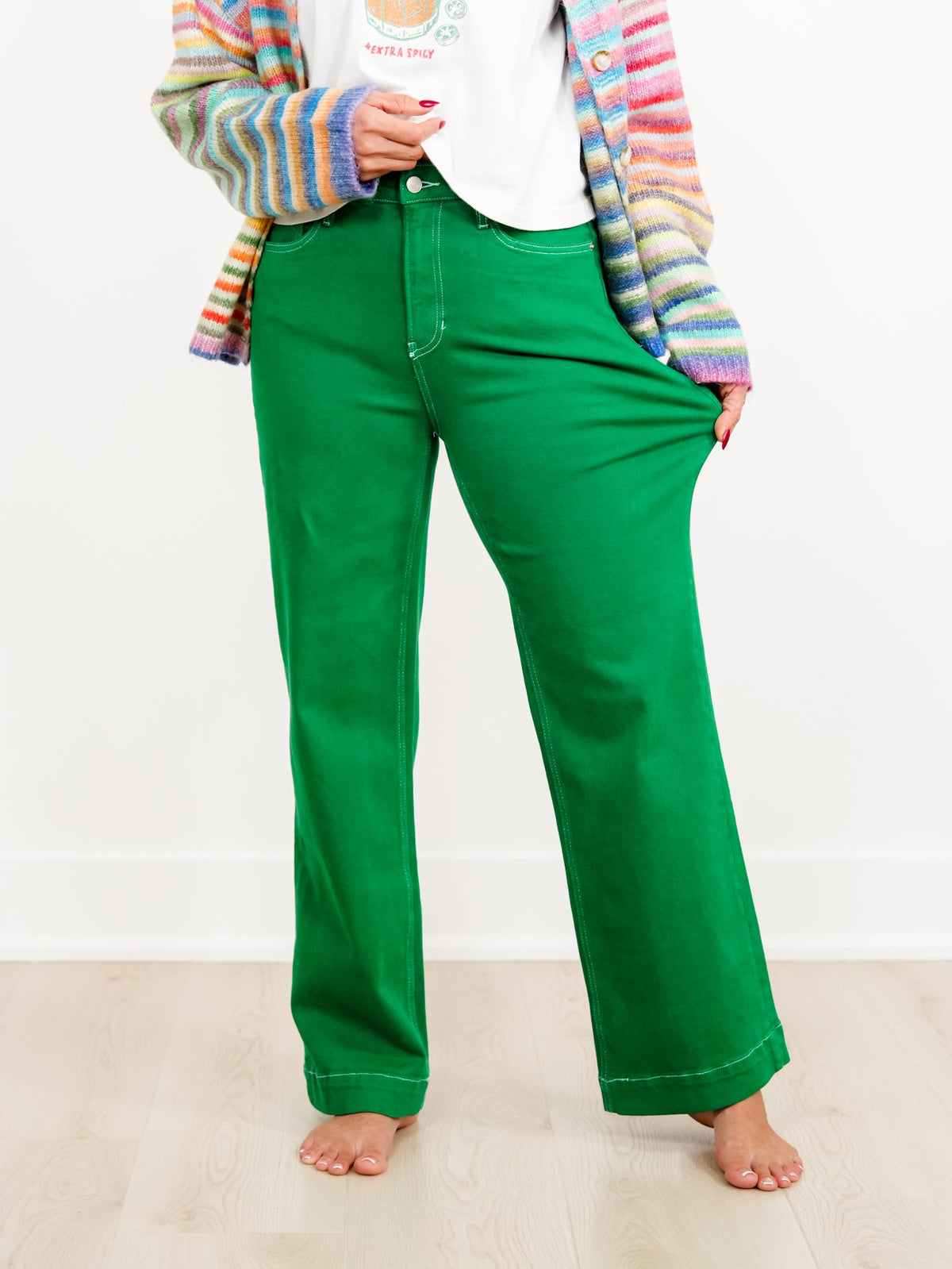 High Rise Green Wide Leg Trouser Jeans