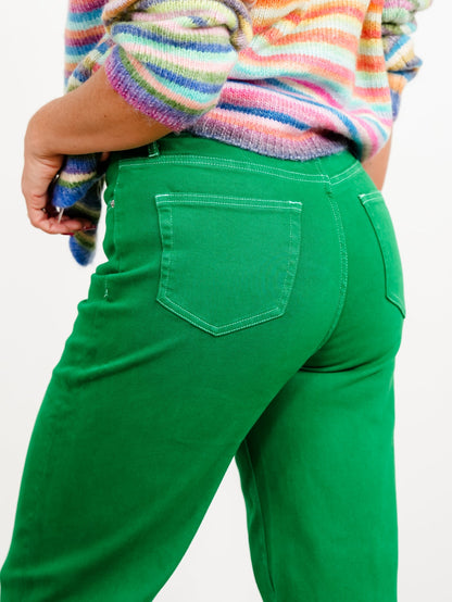 High Rise Green Wide Leg Trouser Jeans