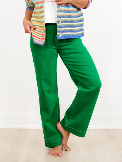 High Rise Green Wide Leg Trouser Jeans