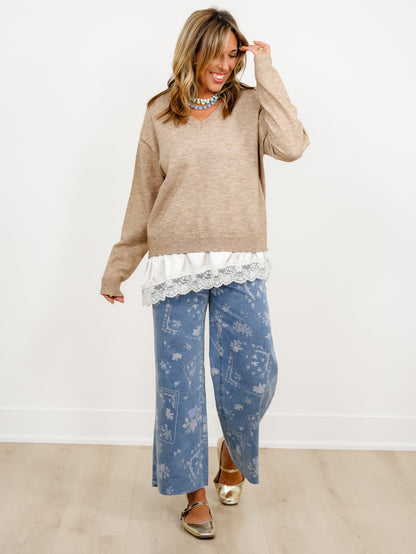Restock! Plus/Reg Embroidery Print High Waist Wide Leg Cropped Jeans