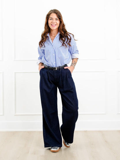 Dark Wash Slouchy Palazzo Pleated Jeans